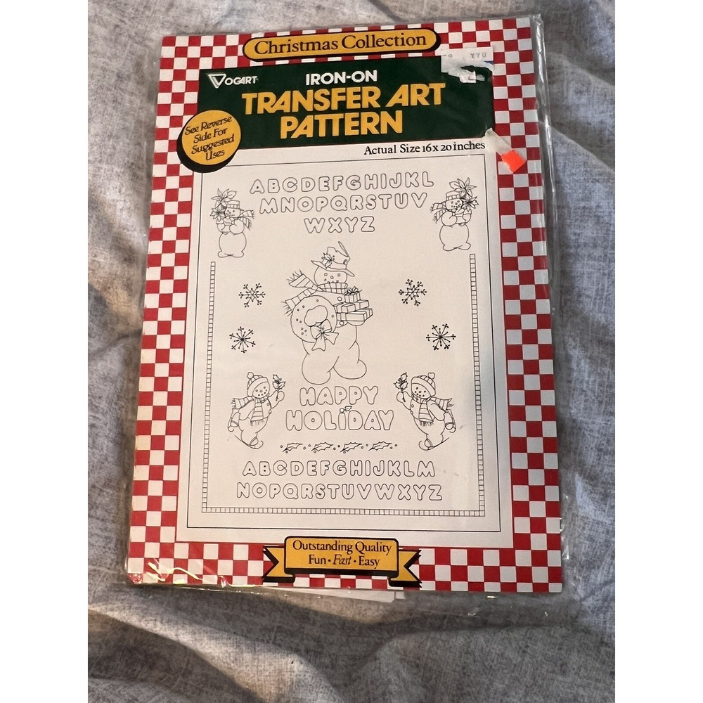 Vogart Iron-On Transfer Art Pattern Christmas Snowmen 16x20 Vintage